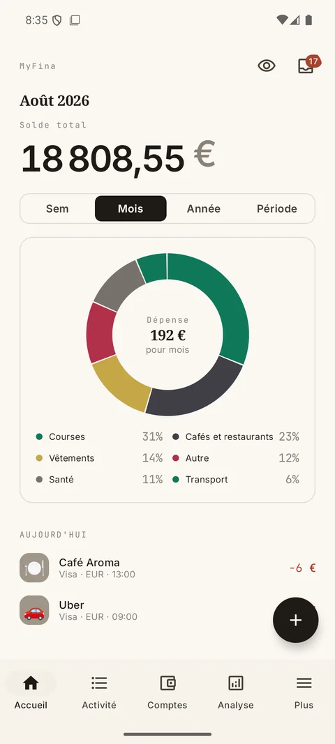 Application MyFina pour Android : solde et dernières opérations