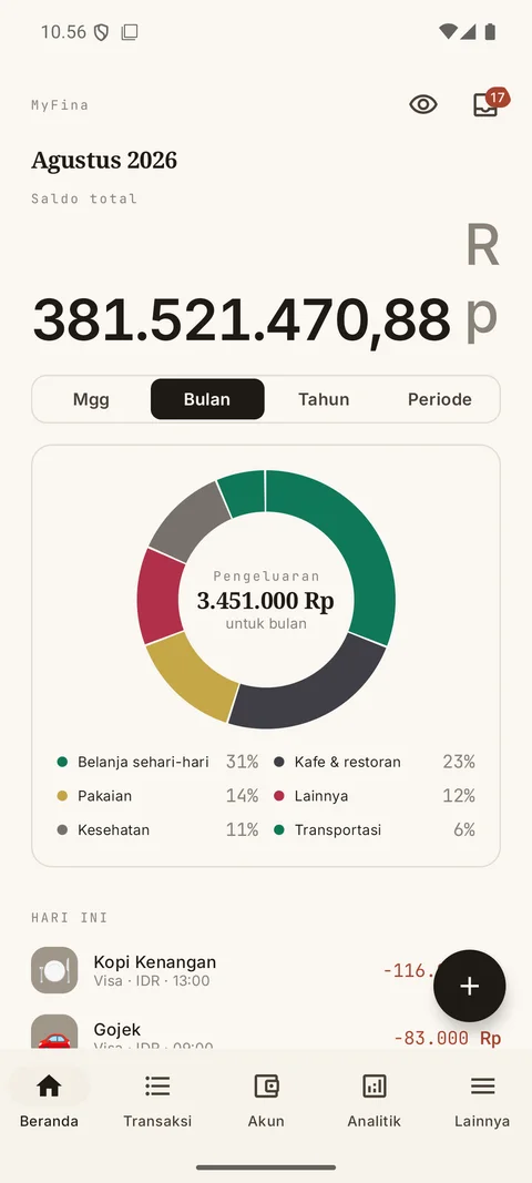 Aplikasi MyFina untuk Android: saldo dan transaksi terbaru