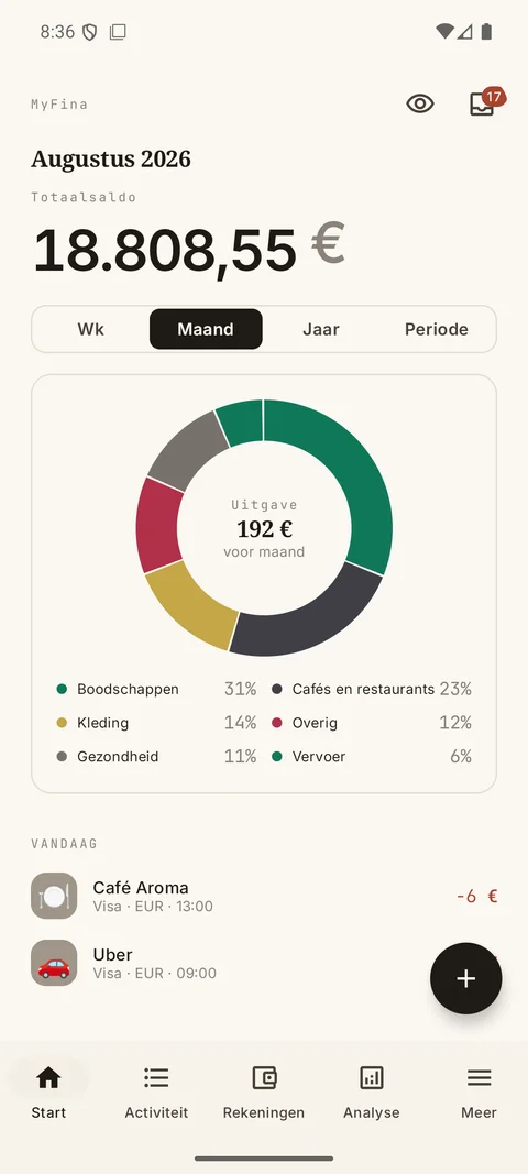 MyFina-app voor Android: saldo en recente transacties